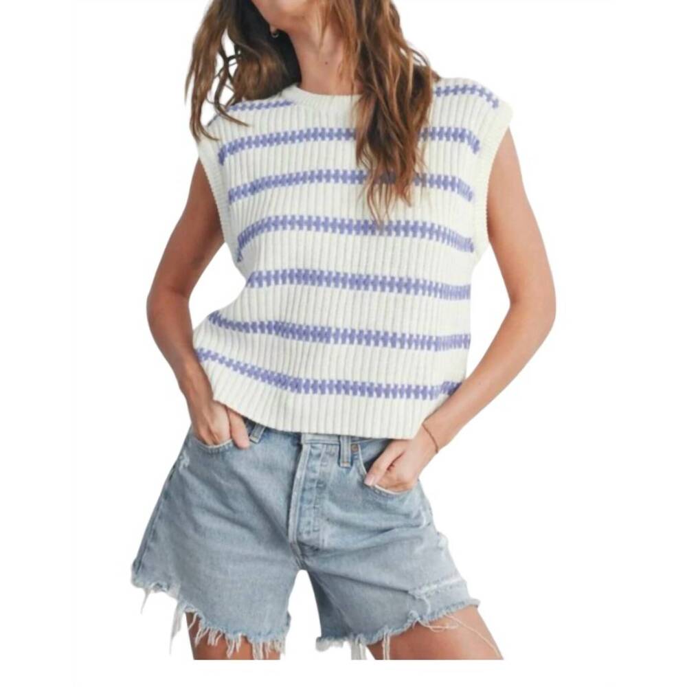 NEW BUTTERMELON sanibel knit tank top in white/purple
